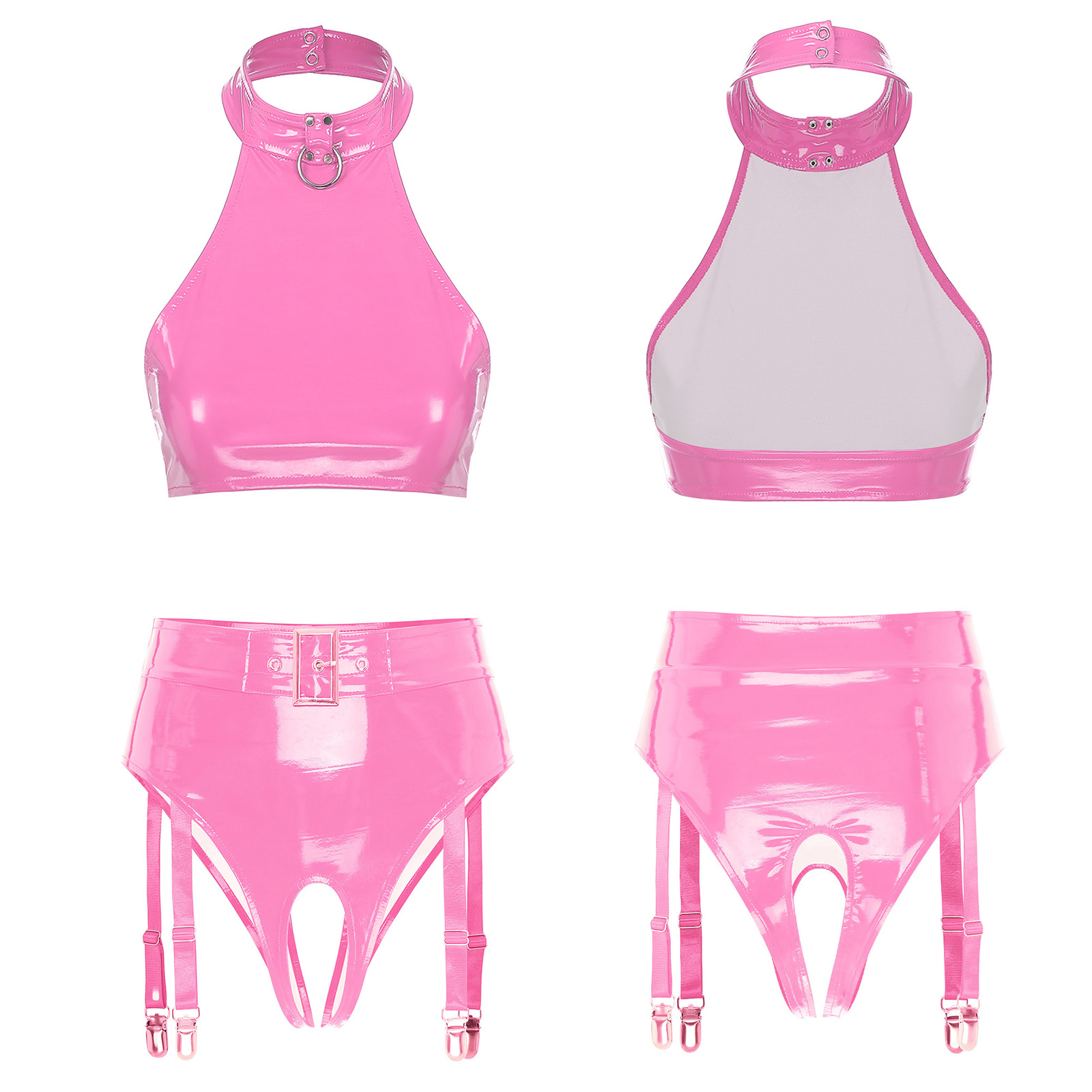 Women Glossy PU Leather Bra Ta - Party Games Couple 评论和价格